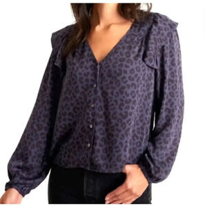NWT Marine Layer‎ Size Small Rory Long Sleeve Ruffle Blouse Cheetah Blue Purple